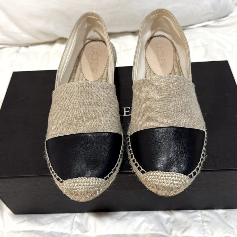 J. Crew Canvas Black Toe Cap Espadrilles like new worn once
